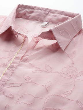 Plus Size Floral Embroidered Shirt Collar Regular Kurta with Trousers