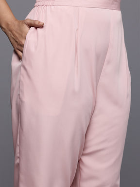 Plus Size Floral Embroidered Shirt Collar Regular Kurta with Trousers