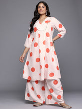 Plus Size Printed Gotta Patti Detail Pleated A-Line Kurta with Palazzos