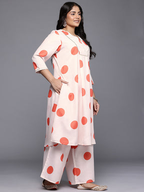 Plus Size Printed Gotta Patti Detail Pleated A-Line Kurta with Palazzos