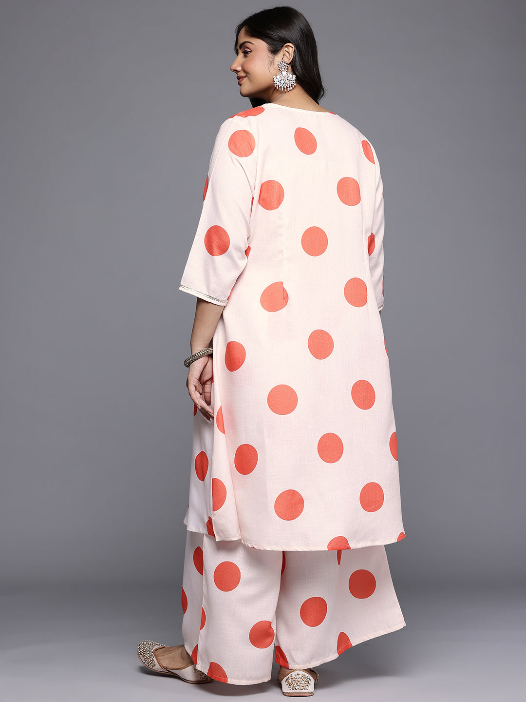 Plus Size Printed Gotta Patti Detail Pleated A-Line Kurta with Palazzos