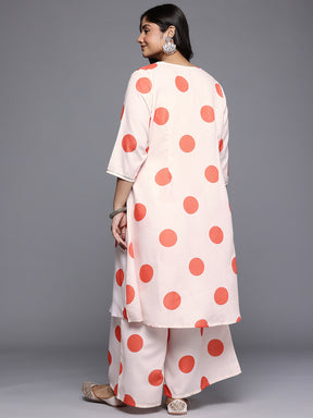 Plus Size Printed Gotta Patti Detail Pleated A-Line Kurta with Palazzos