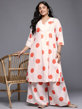 Plus Size Printed Gotta Patti Detail Pleated A-Line Kurta with Palazzos