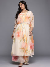 Plus Size Floral Printed Zari Detail Anarkali Kurta with Palazzos