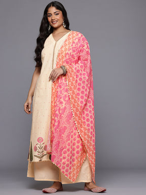 A PLUS BY AHALYAA Plus Size Floral Printed Gotta Patti Pure Cotton Kurta Set & Dupatta