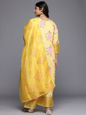Plus Size Floral Printed Gotta Patti Kurta with Palazzos & With Dupatta