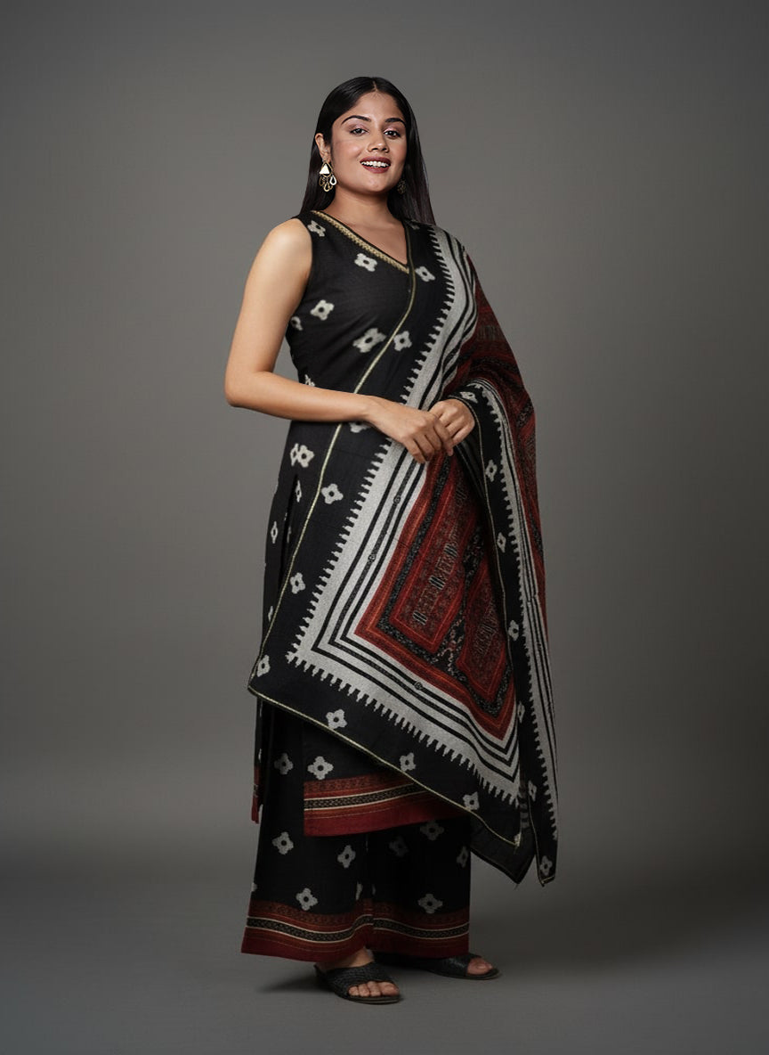 Women Ethnic Motifs Printed Regular Thread Work Kurta with Palazzos & With Dupatta