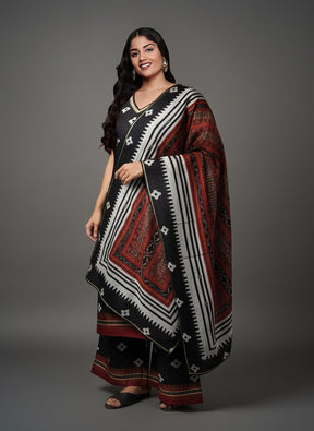 Women Ethnic Motifs Printed Regular Thread Work Kurta with Palazzos & With Dupatta