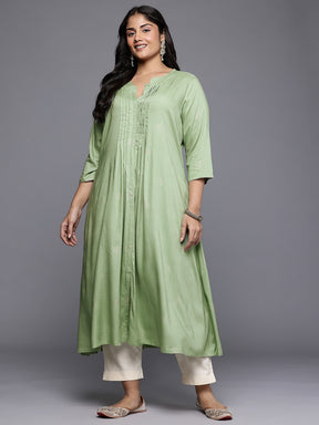 Plus Size Ethnic Motifs Foil Printed Pleated A-Line Kurta