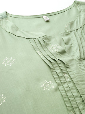 Plus Size Ethnic Motifs Foil Printed Pleated A-Line Kurta