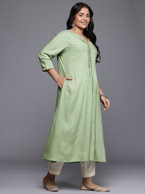 Plus Size Ethnic Motifs Foil Printed Pleated A-Line Kurta