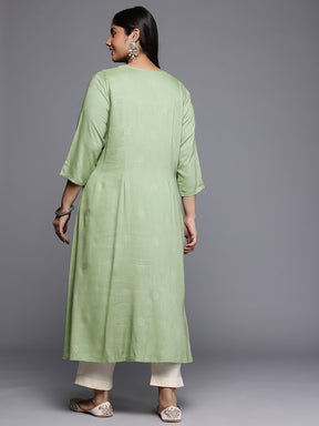Plus Size Ethnic Motifs Foil Printed Pleated A-Line Kurta