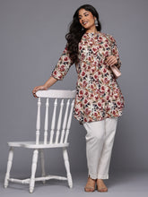A PLUS BY AHALYAA Plus Size Floral Printed Mandarin Collar Tunic