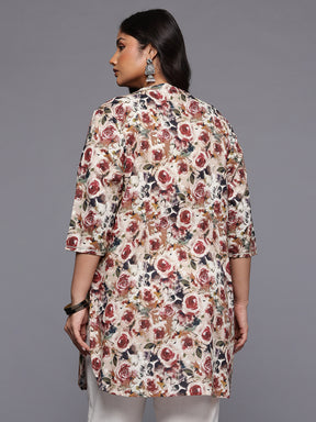 A PLUS BY AHALYAA Plus Size Floral Printed Mandarin Collar Tunic