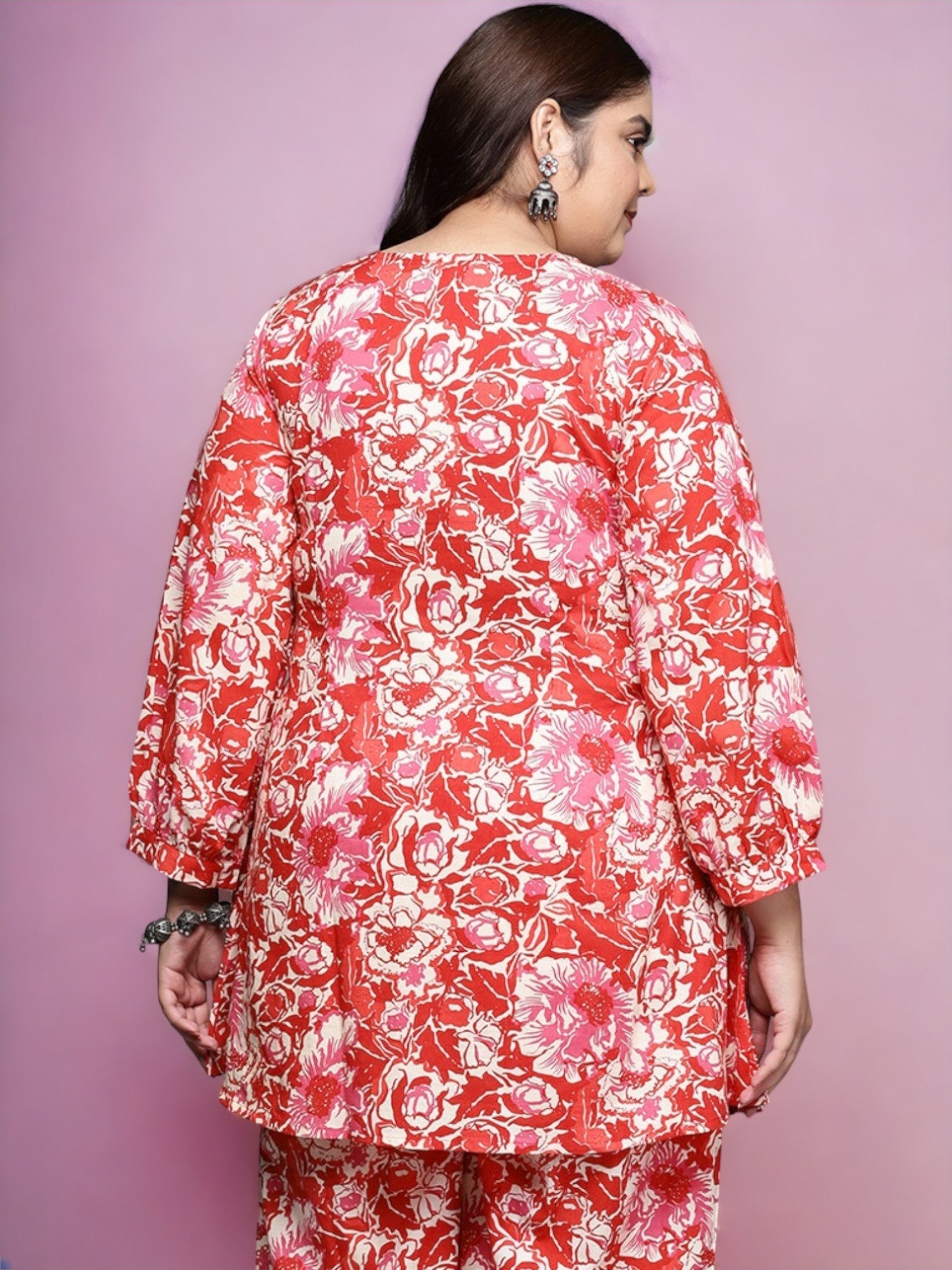 Women Plus Size Printed Pure Cotton Floral Tunic