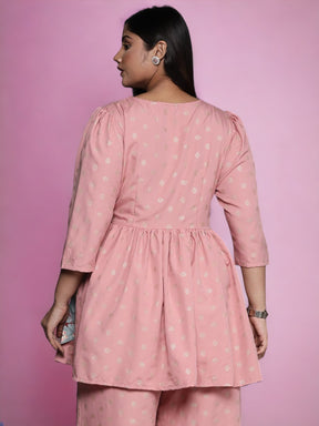 Pink Plus Size Ethnic Printed Wrap Tunic