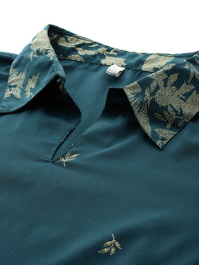 Floral Printed Lace Inserts Cut-Away Collar Co-Ords