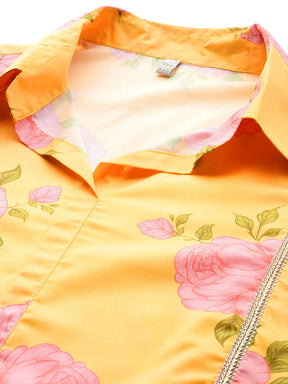 Floral Printed Lace Inserts Cut-Away Collar Co-Ords