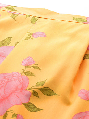 Floral Printed Lace Inserts Cut-Away Collar Co-Ords