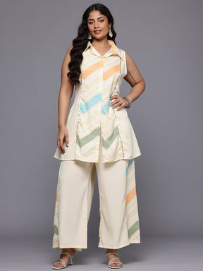 A PLUS BY AHALYAA Plus Size Printed Tunic & Palazzos Co-Ord Set