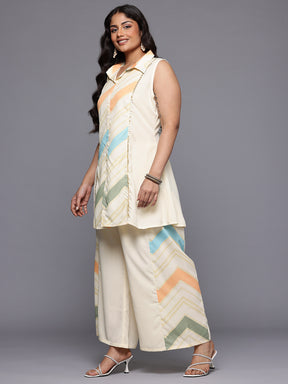 A PLUS BY AHALYAA Plus Size Printed Tunic & Palazzos Co-Ord Set