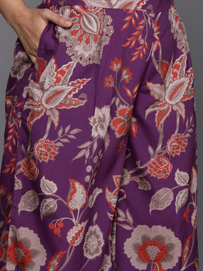 Purple Plus Size Floral Printed Gotta Patti Kurti with Palazzos
