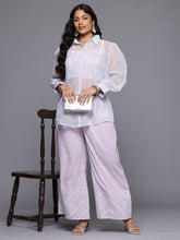 Plus Size Floral Printed Top with Sheer Shirt & Trousers Co-Ord Set