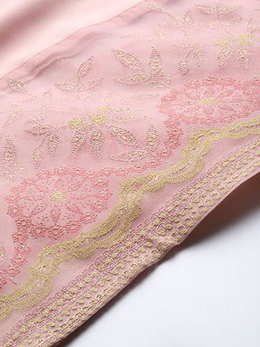 Plus Size Solid Top with Floral Printed Sheer Shirt & Trousers Co-Ords