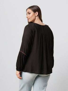 Embroidered Keyhole Neck Top