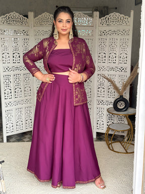 Burgundy & Gold Printed Plus Size Ethnic Co-ords