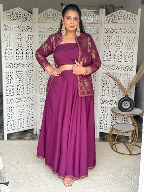 Burgundy & Gold Printed Plus Size Ethnic Co-ords