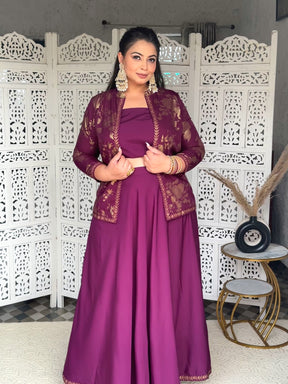 Burgundy & Gold Printed Plus Size Ethnic Co-ords