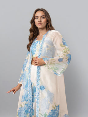 Printed Shoulder Strap Neck Top With Palazzo & Shrug