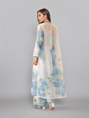 Printed Shoulder Strap Neck Top With Palazzo & Shrug