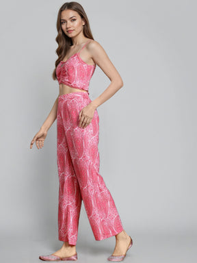 Printed Shoulder Strap Neck Top With Palazzo & Shrug