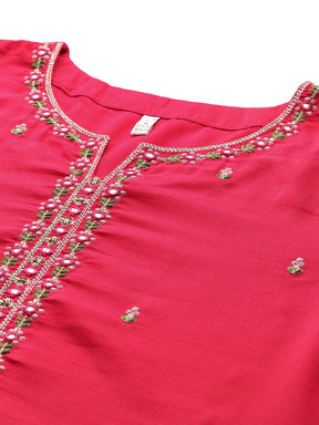 Ethnic Motifs Embroidered Mirror Work Kurta With Trousers & Dupatta