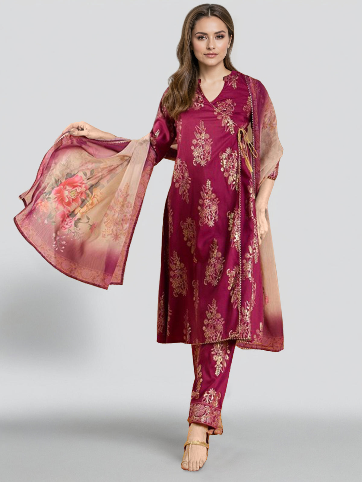 Women Floral Printed Kurta with Trousers & Dupatta