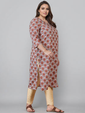 Women Ethnic Motifs Printed V-Neck Straight Kurta