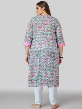 Floral Printed V-Neck Straight Kurta With Trousers