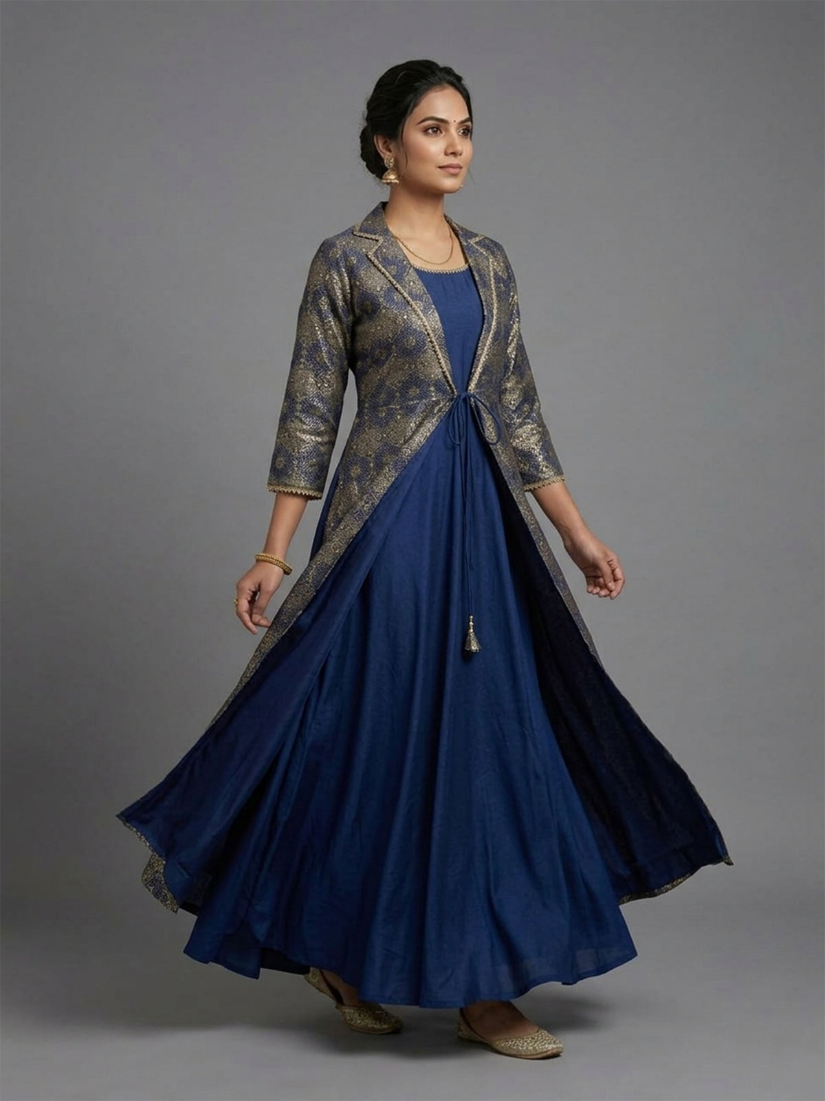 Printed Round Neck Empire Ethnic Dresses