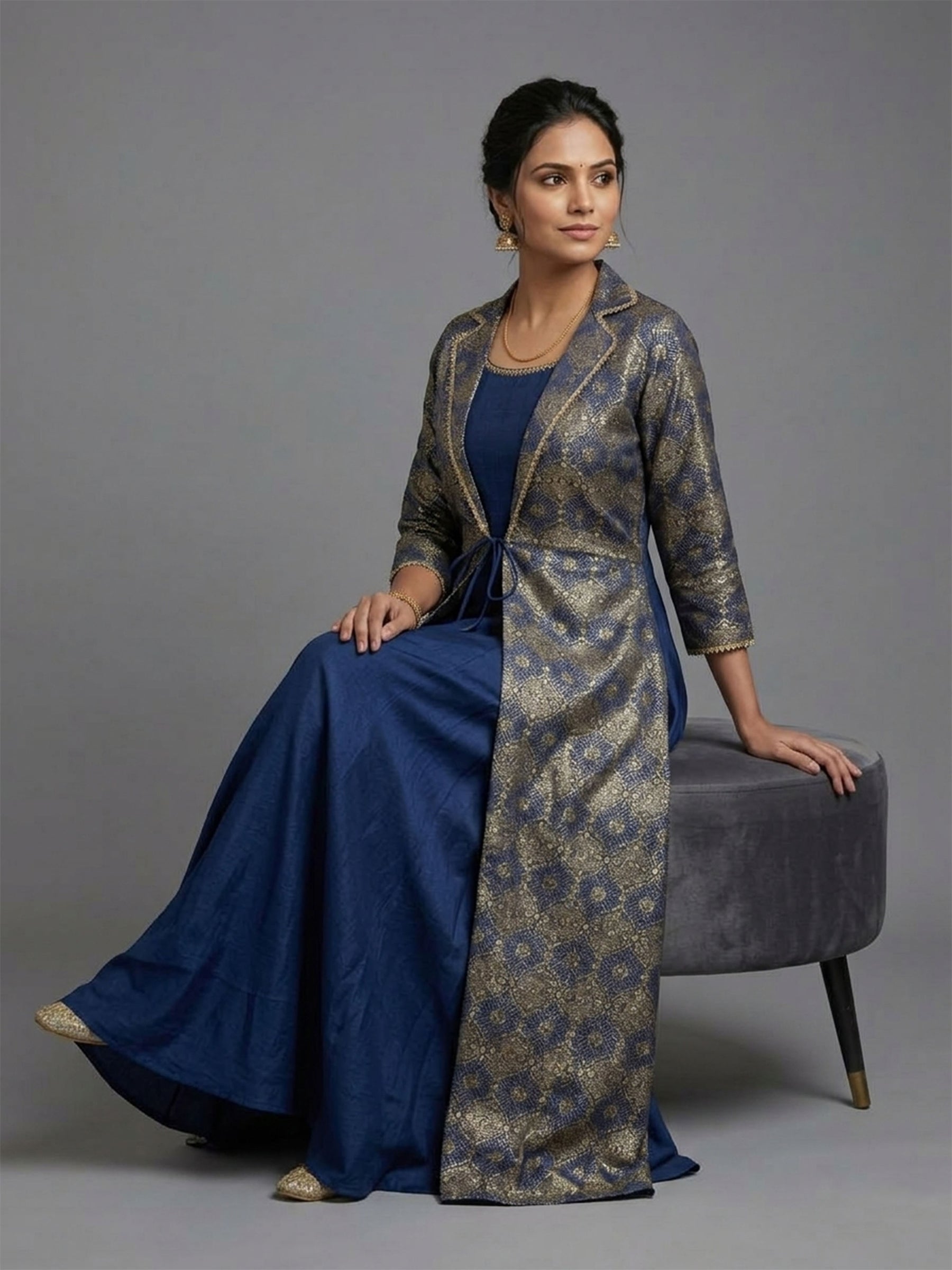 Printed Round Neck Empire Ethnic Dresses