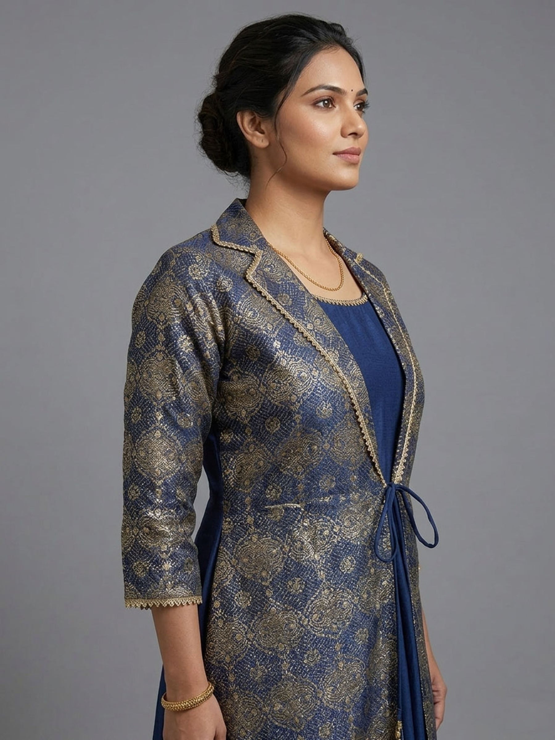 Printed Round Neck Empire Ethnic Dresses