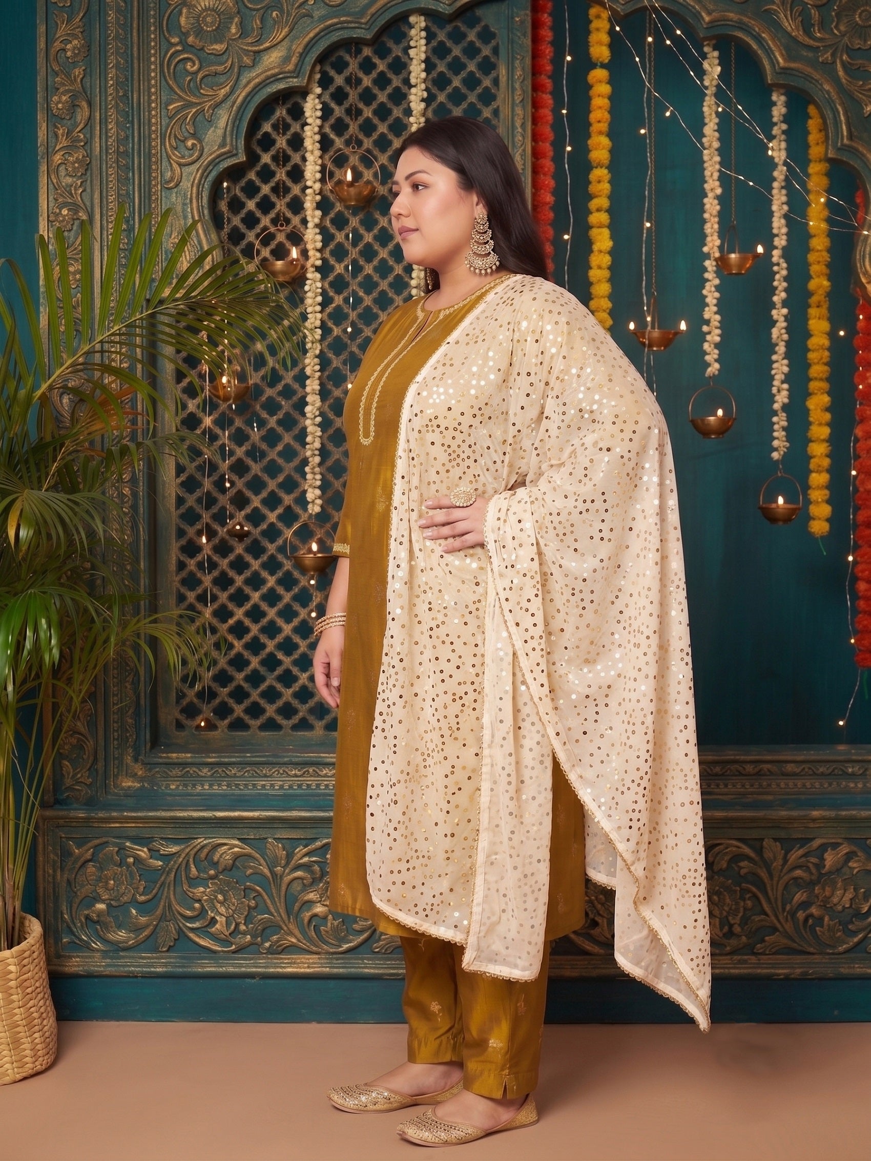 Women Ethnic Motifs Printed Regular Kurta with Trousers & With Dupatta