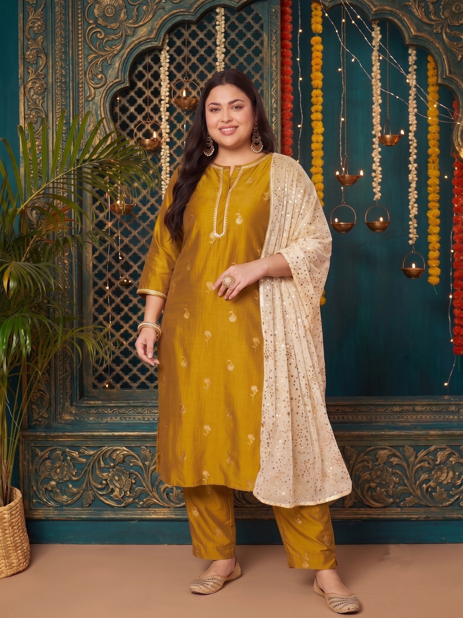 Women Ethnic Motifs Printed Regular Kurta with Trousers & With Dupatta