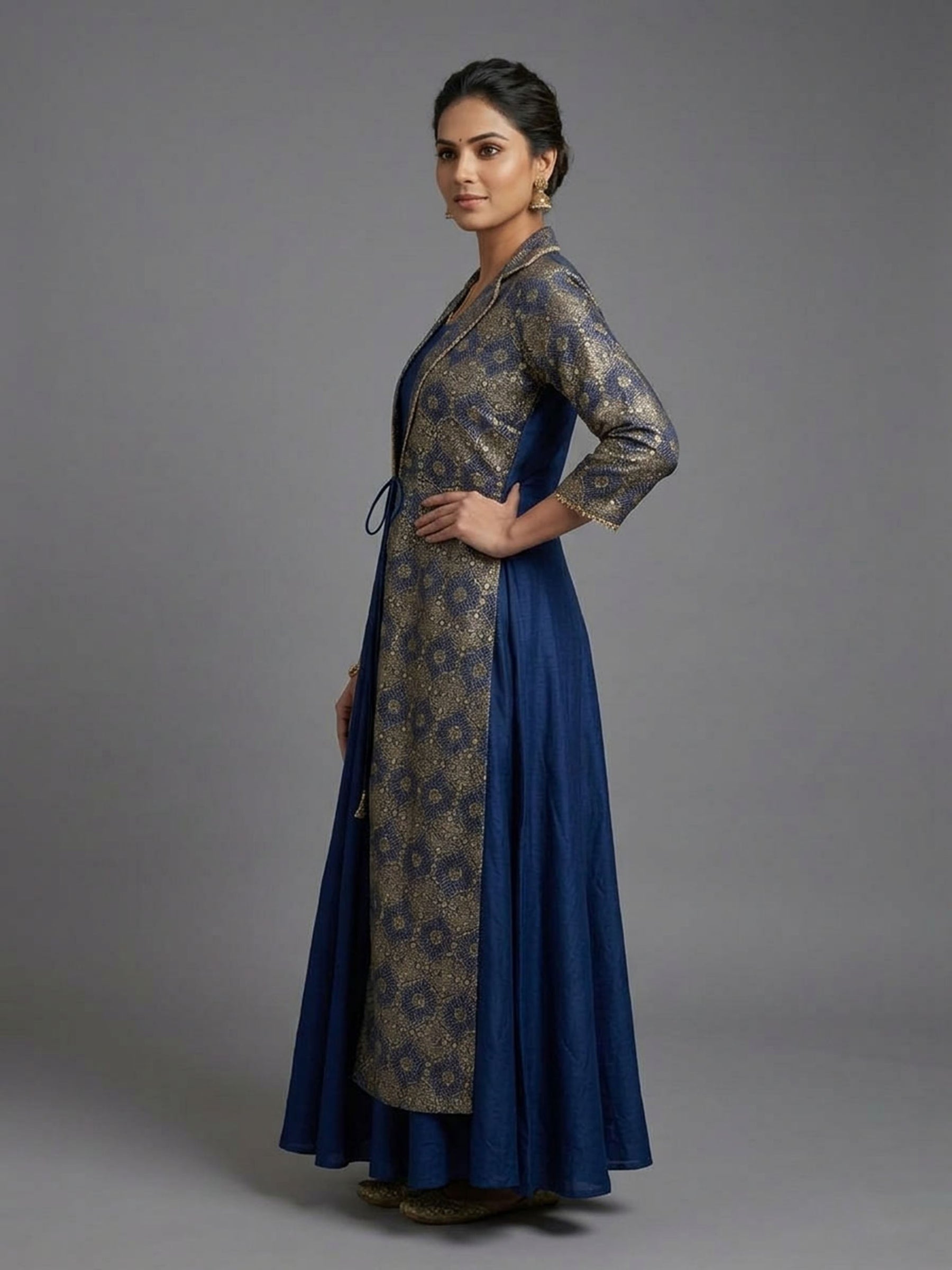 Printed Round Neck Empire Ethnic Dresses