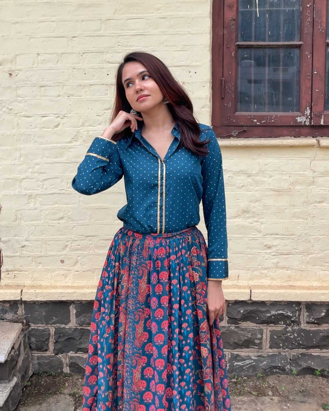 Printed Gotta Patti Tunic & Skirt