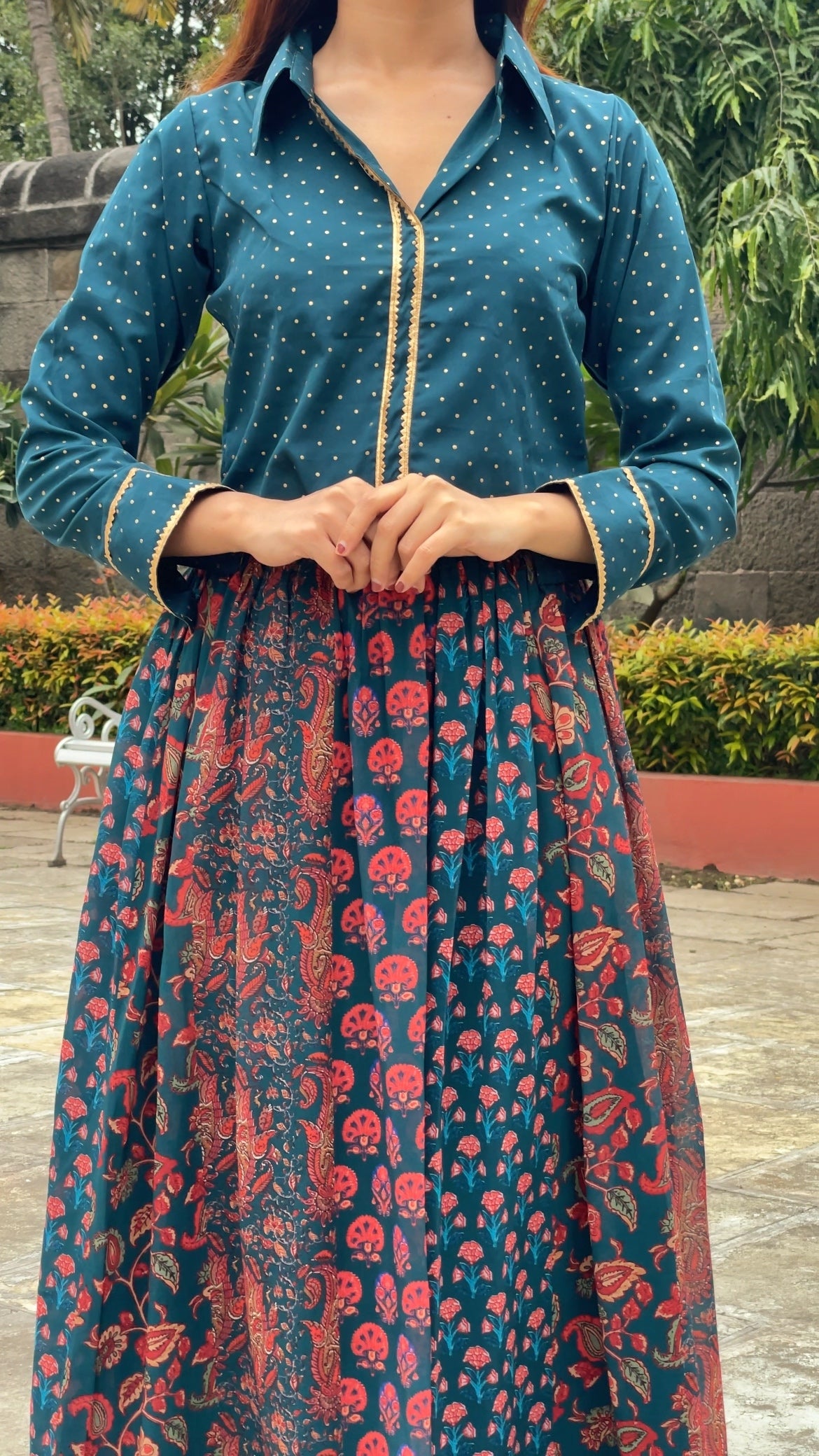 Printed Gotta Patti Tunic & Skirt