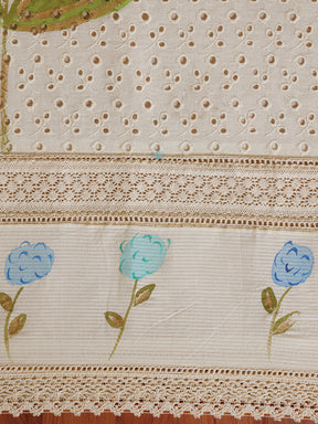 Cream White Lace Work Printed Pakistani Inspired Cotton Suit Set
