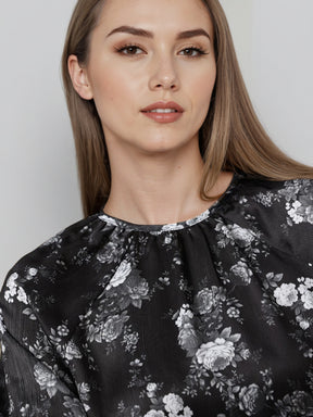 Women Floral Printed Puff Sleeve Chiffon Shirt Style Top