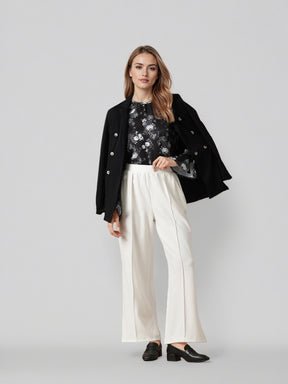 Women Floral Printed Puff Sleeve Chiffon Shirt Style Top
